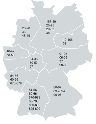 Deutschland-Karte mit Einteilung der Fachberater-Gebiete