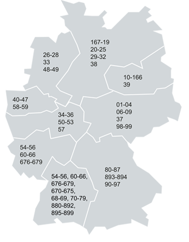 Deutschland-Karte mit Einteilung der Fachberater-Gebiete